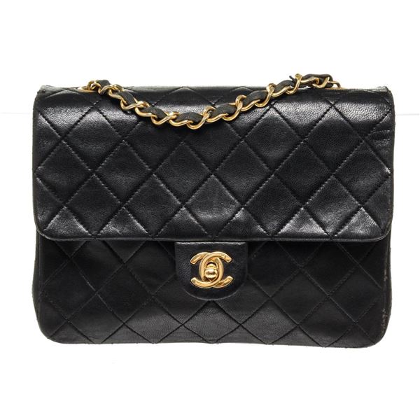 Chanel Black Leather Lambskin Small Square Shoulder Bag