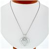 Image 1 : 14k White Gold .75 ctw Pave Round Diamond Heart Pendant Necklace w/ Frosted Fram