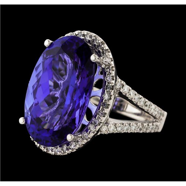 12.38 ctw Tanzanite and Diamond Ring - 14KT White Gold