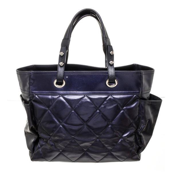 Chanel Metallic Blue Leather SHW Paris Biarritz Tote Bag