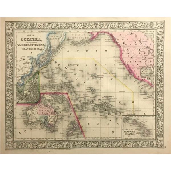 Rare 19thc Map of Oceanica, Polynesia