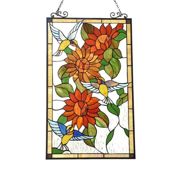 Sunflower Stained Art Glass Hanging Window Panel