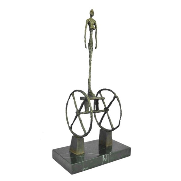 Surrealist Woman & Chariot Bronze Sculpture