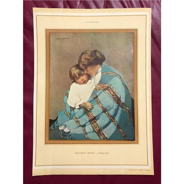 Vintage French 1920's Color Lithograph Norah Neilson Gray, Maternity