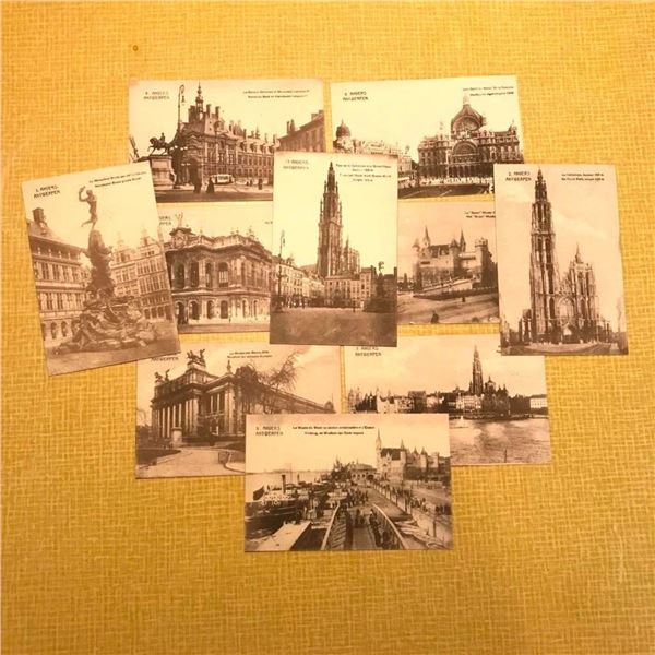 Group of Early 1900's Grand Tour Postcards, Sepia Tone Scenes of Antwerp Belgium