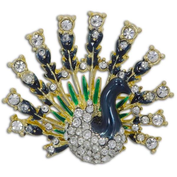 Enamel & Crystal Peacock Brooch Pin