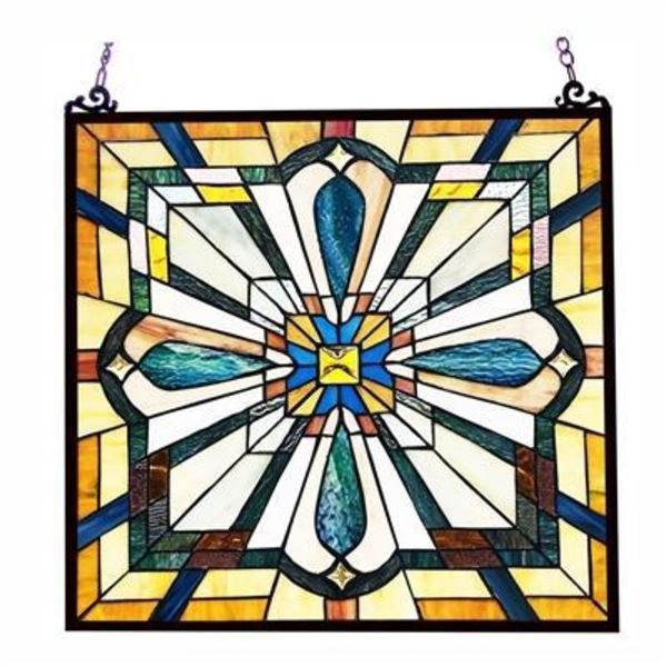 Mission Style Stained Art Glass Hanging Window Panel