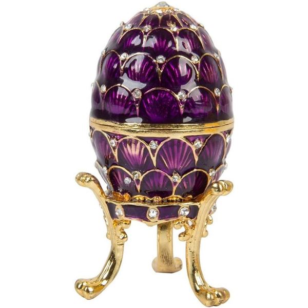 Russian Purple Enamel Acorn Trinket Box Egg