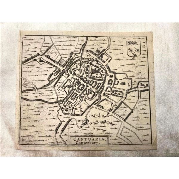 17thc Copper Engraving Map, Plan of Canterbury City