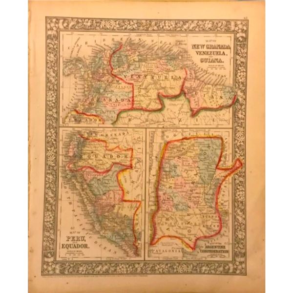 19thc Mitchell Atlas Map of New Granada, Venezuela, Peru