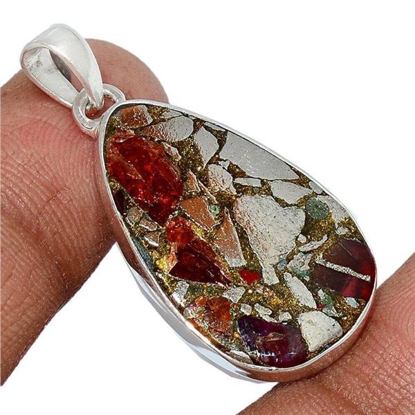 Garnet In Pyrite Sterling Silver Pendant