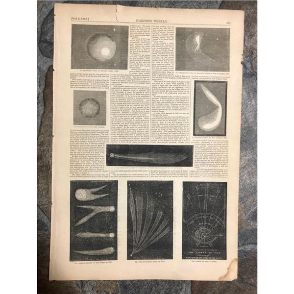 1857 Harper's Weekly Wood Engravings, Comets, Astonomy