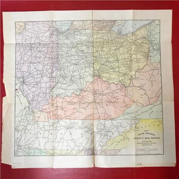 Early 1900's Railway Service Map, Illinois, Ohio, Indiana, Kentucky, Tennessee