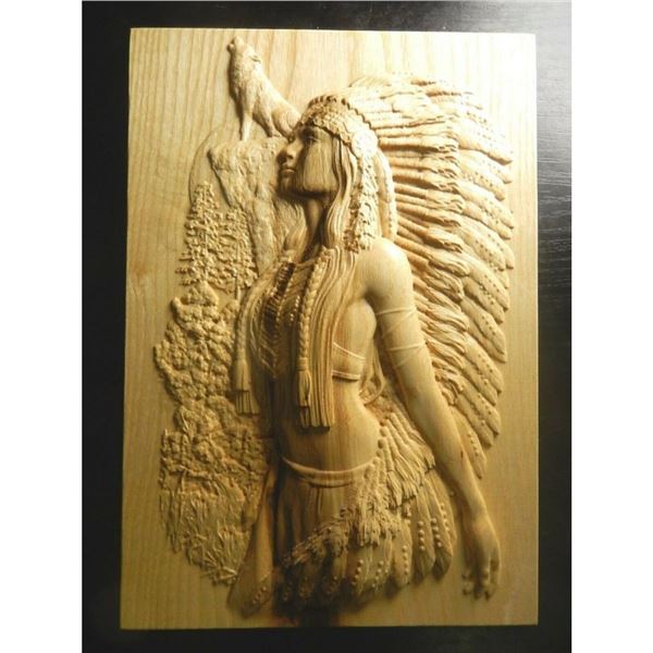 Carved Wooden Plaque, Native American Chieftain