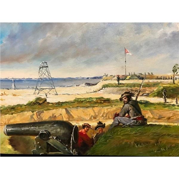 20thc Oil Painting, Civil War Confederate Fort