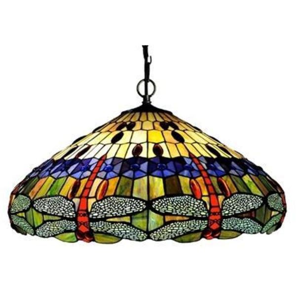 Dragonfly Stained Art Glass 3-Light Pendant Light