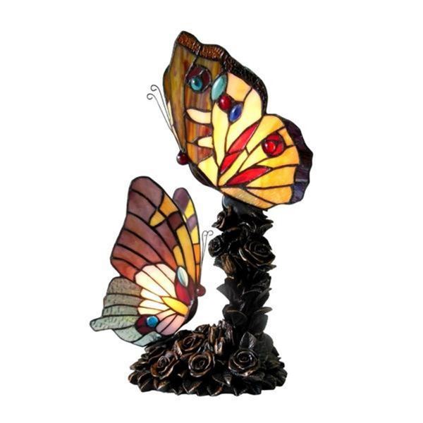 Stained Art Glass Double Butterfly Accent Lamp