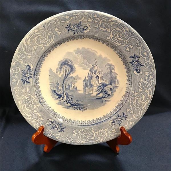 1850's Gothic Ironstone Davenport Blue Transferware Plate