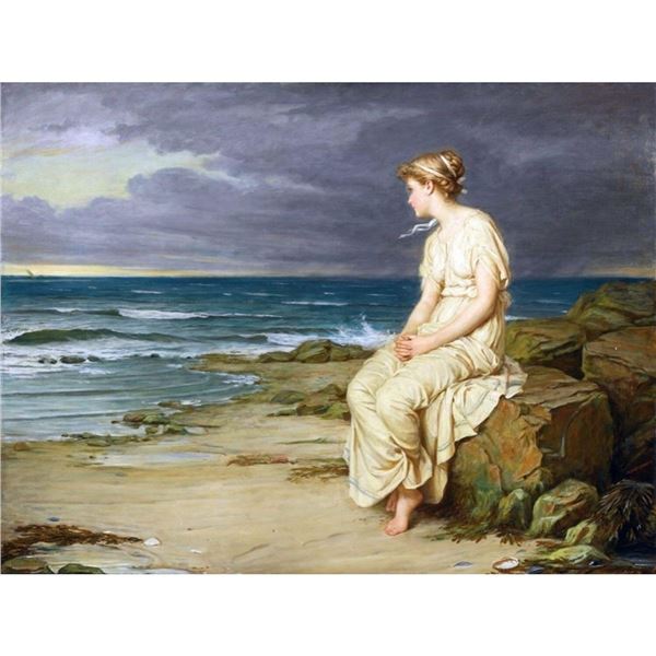 After Waterhouse, Miranda, Woman By Ocean Art Tile
