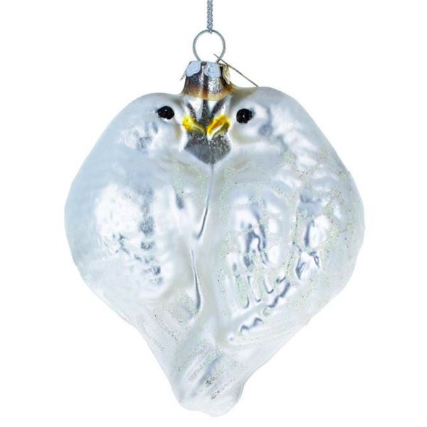 Two Doves Heart Glass Ornament
