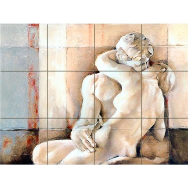 After Rodin, Lovers, Kiss Ceramic Art Tile Mural