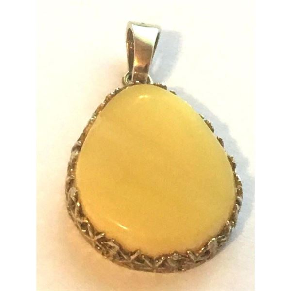 Large Egg Yolk Butterscotch Amber Sterling Silver Pendant