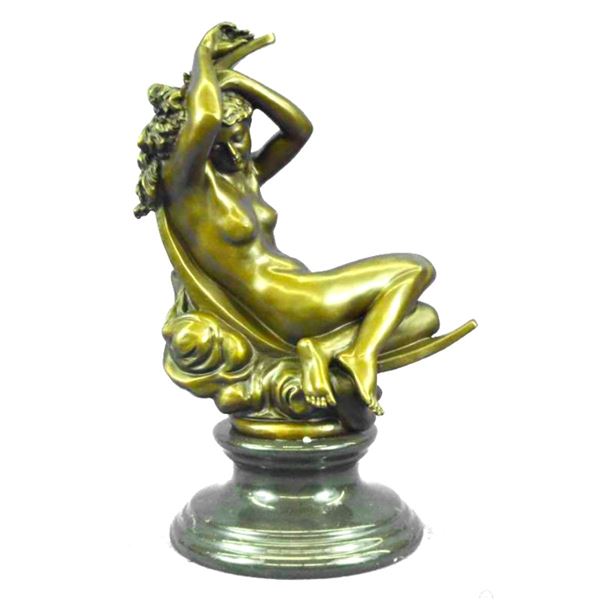 After Denecheau, Diana Reclining On The Moon Bronze Sculpture