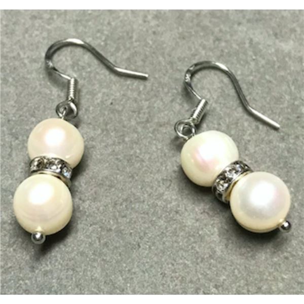 7-8mm Freshwater Pearl & Crystal Sterling Silver Earrings