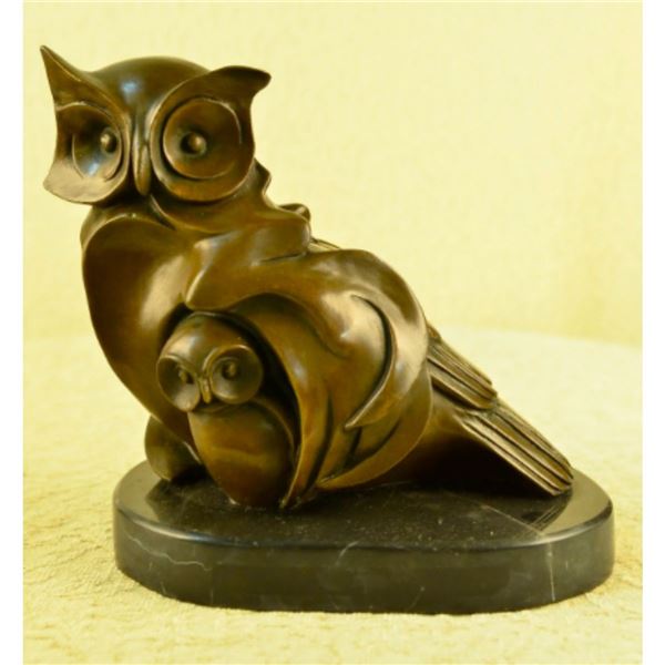 Modern Owls Signed Bronze Sculpture