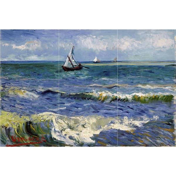 After Van Gogh, The Sea, Boats Ceramic Art Tile Mural