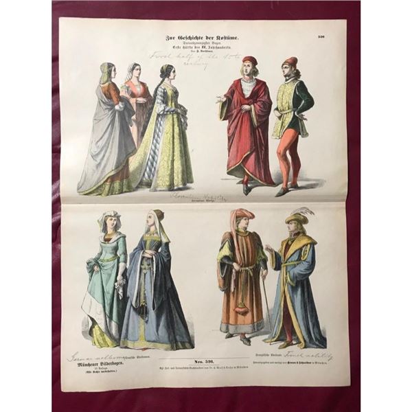 Rare 19thc German Costume Plates, 15th Century Nobility