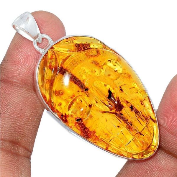 Baltic Amber Sterling Skull Pendant