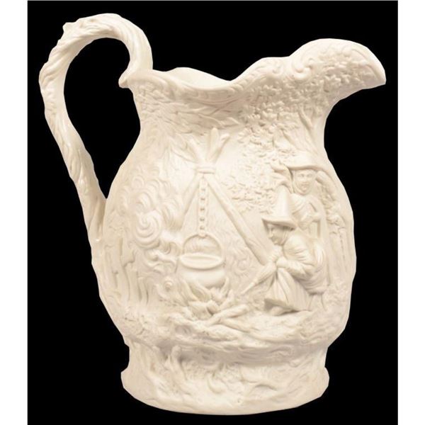 Mid 19thc English Parian Gypsy Pattern Pitcher