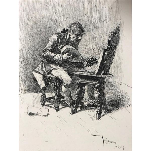 19thc Steel Engraving, Mariano Fortuny, The Guitar Player