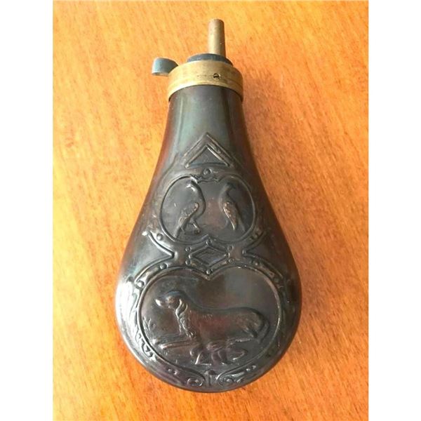 19thc Dog, Pheasants Powder Flask