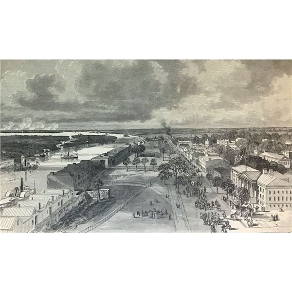 19thc Wood Engraving, View of Savannah Georgia