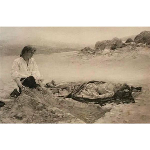 19thc French Photogravure, Two Lovers Washed Ashore