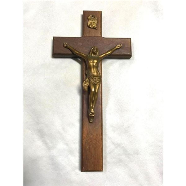 Vintage Wood & Brass Wall Crucifix Cross