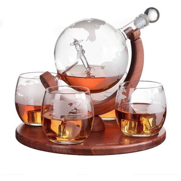 Airplane Globe Whiskey Decanter Set