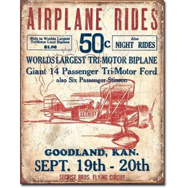 Airplane Rides Garage Pub Bar Metal Sign