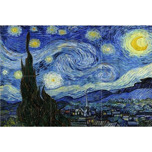 After Van Gogh, Starry Night Ceramic Art Tile Mural