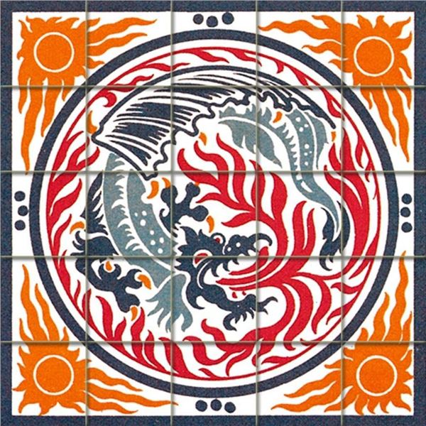 Large Dragon Symbols Tumbled Marble Tile Mural