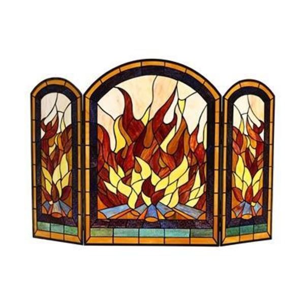 Stained Art Glass Flames Fireplace Screen