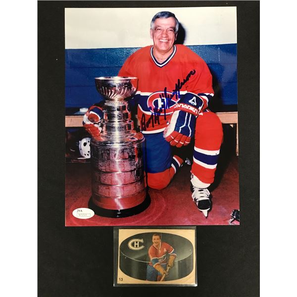 BERNIE  BOOM BOOM  GEOFFRION SIGNED 8X10 PHOTO (JSA COA) w/ 1962-63 PARKHURST #53