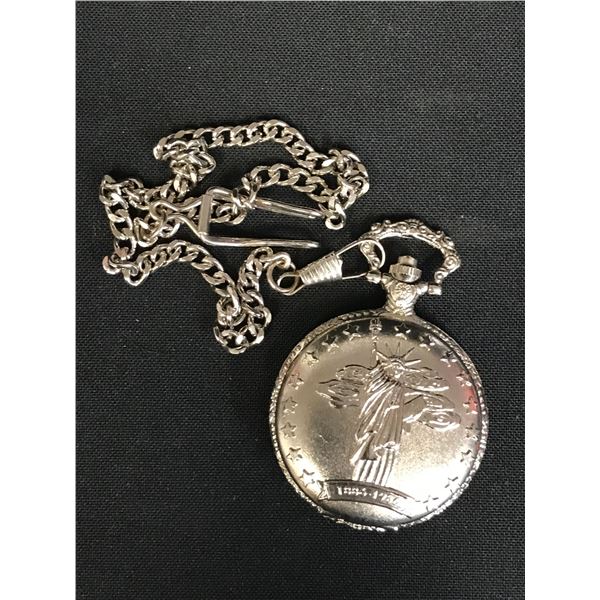 STATUE OF LIBERTY HUNTER POCKET WATCH WITH WATCH CHAIN