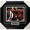Image 1 : Magic Johnson Framed Autographed Los Angeles Lakers 8X10 Photo (w/Muhammad Ali) Frozen Pond COA