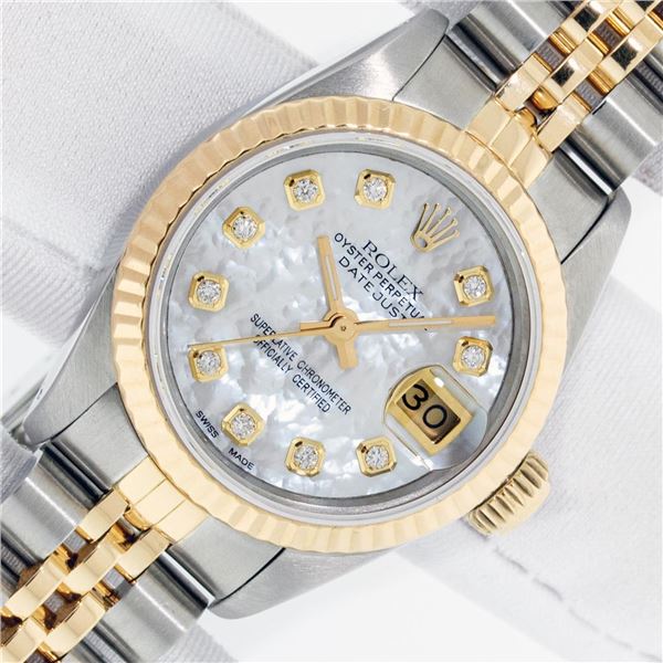 Rolex Ladies 2 Tone MOP Diamond 26MM Datejust Wristwatch