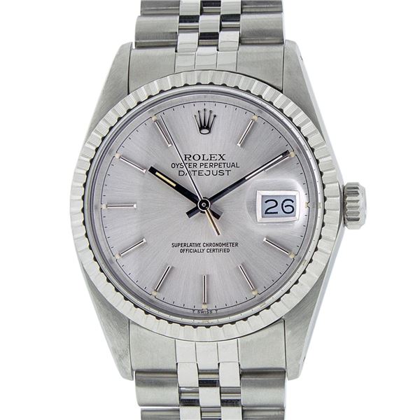 Rolex Mens Stainless Steel 36MM Silver Index 36MM Oyster Perpetual Datejust Wris