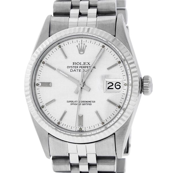 Rolex Mens Stainless Steel 36MM Silver Index 36MM Datejust Wristwatch