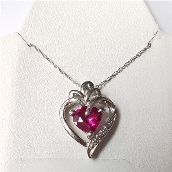 SILVER CREATED RUBY 19" NECKLACE